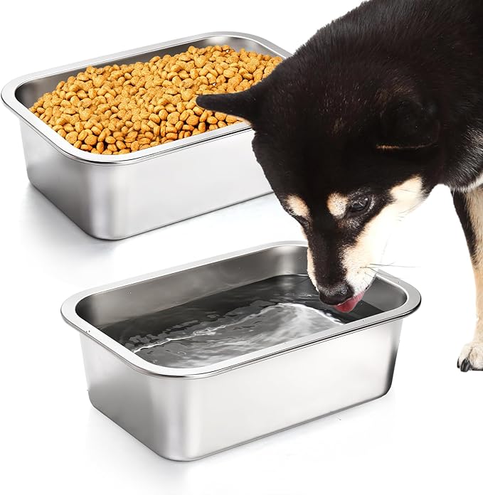 Lawei 2 Pack 1.2 Gallon Stainless Steel Dog Bowls for Large Dogs, Rectangular Metal Dog Water Food Bowl, Large Capacity Pet Food Bowl Water Dish, Indoor and Outdoor Universal Pet Bowl, Easy to Clean