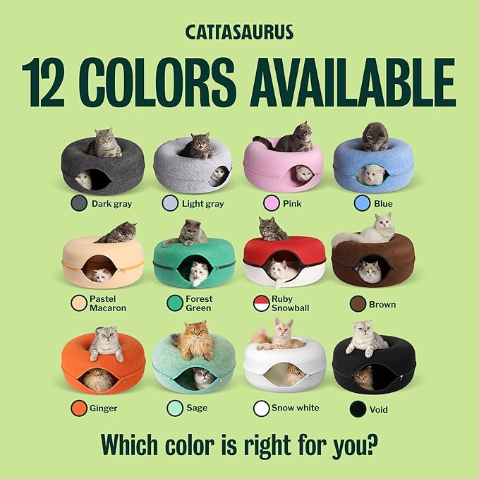 Cattasaurus Peekaboo Cat Cave Donut for Multiple & Large Cats up to 30-45 lbs, 3-in-1 Self Warming Cat Bed, Tunnel & Scratcher for Indoor Cats, Washable & Detachable Small Dog Bed (Orange, Large)