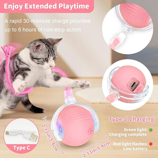 Interactive Cat Toys for Indoor Cats Smart Automatic Ball Rolling for Bored Kitten Pet Upgraded Speedy Moving Chase Dogs Toy Valentine's Day Gift Pink