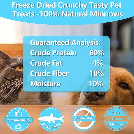 Minnows 8 oz Freeze Dried Minnows, 100% Natural Premium Cat & Dog Treats, Freeze Dried Pet Treats for Cats Dogs Bulk Package (8 OZ)