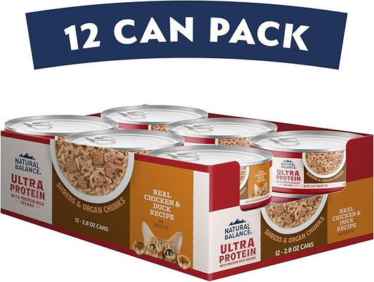 Natural Balance Ultra Protein Wet Cat Food, Chicken & Duck Recipe in Broth, 2.8 oz (Case of 12)
