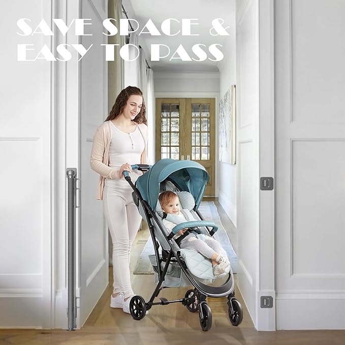 Retractable Baby Gates No Drilling | 54" Wide x 34" Tall Dog Gates for Stairs | Indoor/Outdoor Use | Child Gates for Doorways, Deck, Porch, Hallways, Patio - Gray