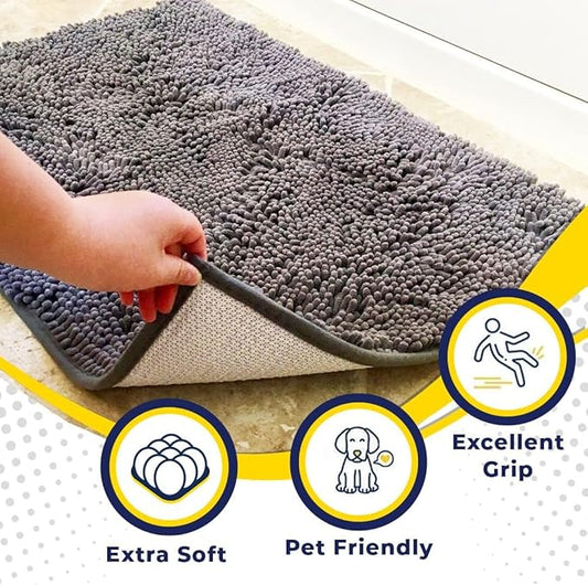 Muddy Mat® | Super Absorbent Door Mat Indoor, Microfiber Quick Dry Chenille Entryway Rug, Non-Slip Front Door Mat, Indoor Mats for Entryway, Machine Washable Pet Rug, Grey 24"x120"