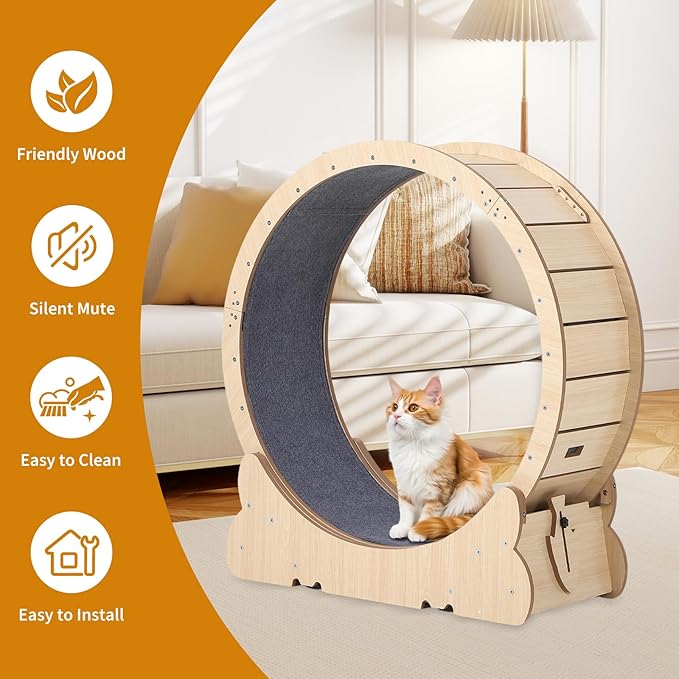 Cat Exercise Wheel for Indoor Cats, 39.4" Cat Running Wheels, Cats Treadmill Wheel with Locking Mechanism & Detachable Carpet, Ideal for Most Pets Weight Loss and Health
