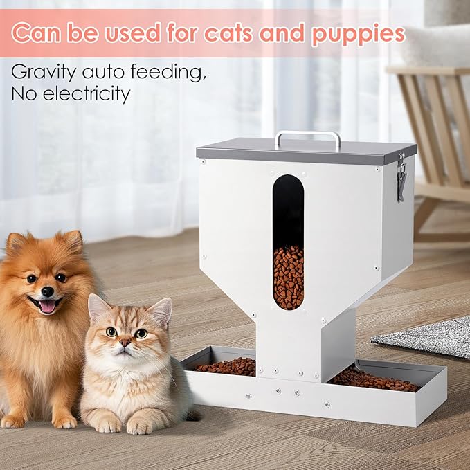 Automatic Cat Feeder 2 Cats - 12L Gravity Dual Cat Feeder Outdoor Pet Feeding Station Auto Dry Food Dispenser for Pet Cat Dogs