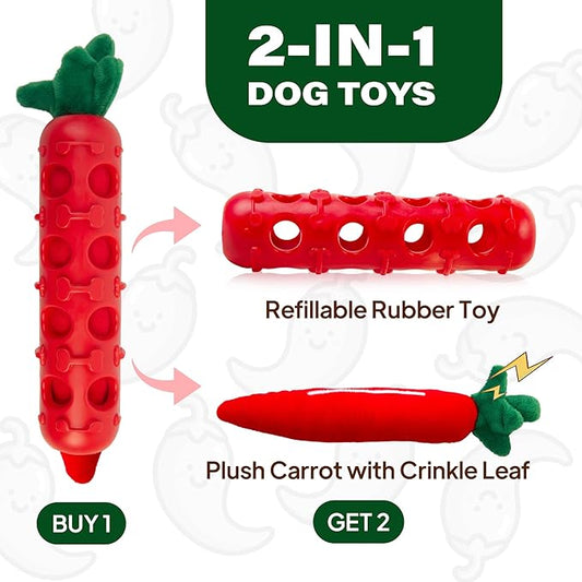 Fida 2-in-1 Puppy Teething Toys, Natural Rubber Chew Toys for Dogs to Keep Them Busy & Plush Toys with Crinkle Leaves, Interactive Dog Toys for Small Medium Breeds and Puppies.(Chilly)