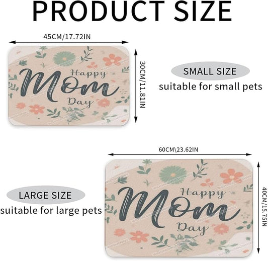 Absorbent Dog Water Cat Mat for Food Water Bowl Quick Dry Happy Mother's Day Floral Gift for Mom Ji Pet Feeding Mats No Stains Dog Food Mat Pet Accessories Supplies Cat Bowl Mats 24x16In