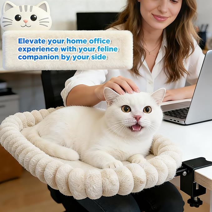 IPOW Cat Bed Heavy Duty Steel Frame Supports up to 50lbs Cat Desk Bed & Perch Space-Saving 91°Foldable with Soft Ultra-Plush Faux Fur for Small Medium Large Cats