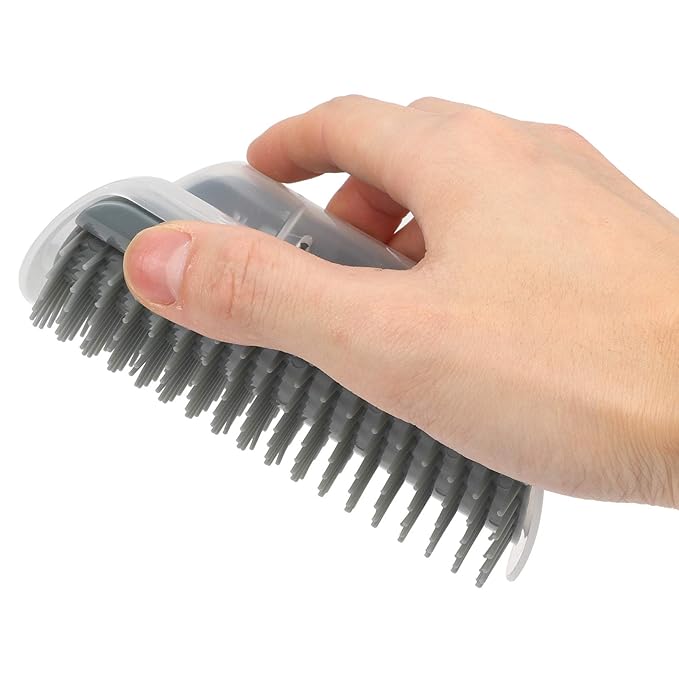 Cat Self Groomer Brush, Plastic Massage Comb with Soft 12.6x8.3cm - Easy Mount Wall Scratcher, Removes Loose Hair, Perfect for Cat Grooming and Play (Grey)
