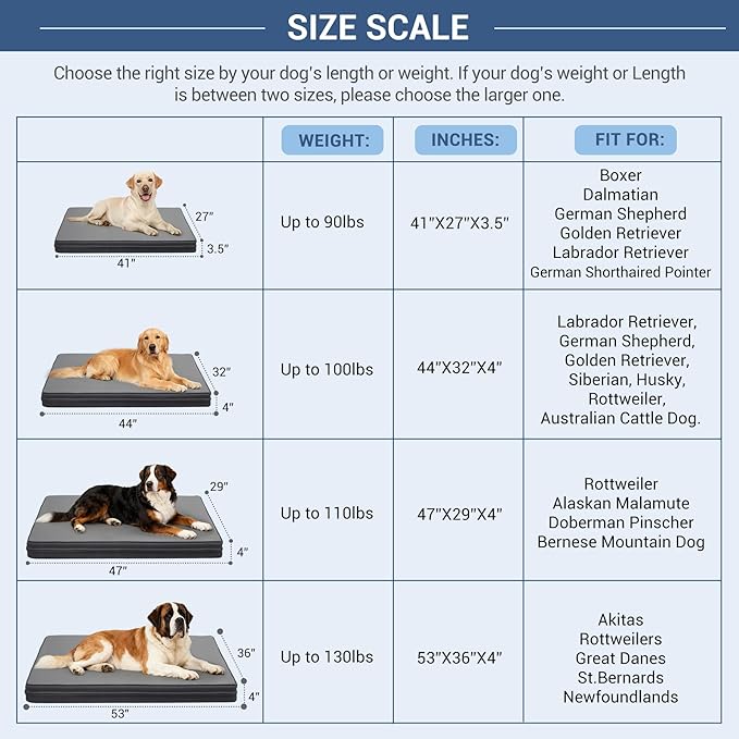 Vonabem Extra Large Dog Bed Waterproof Outdoor, Washable XL Pet beds 44 inch, Leather Anti-Slip Kennel Pads with Removable Cover Reversible, 44"x32" Grey