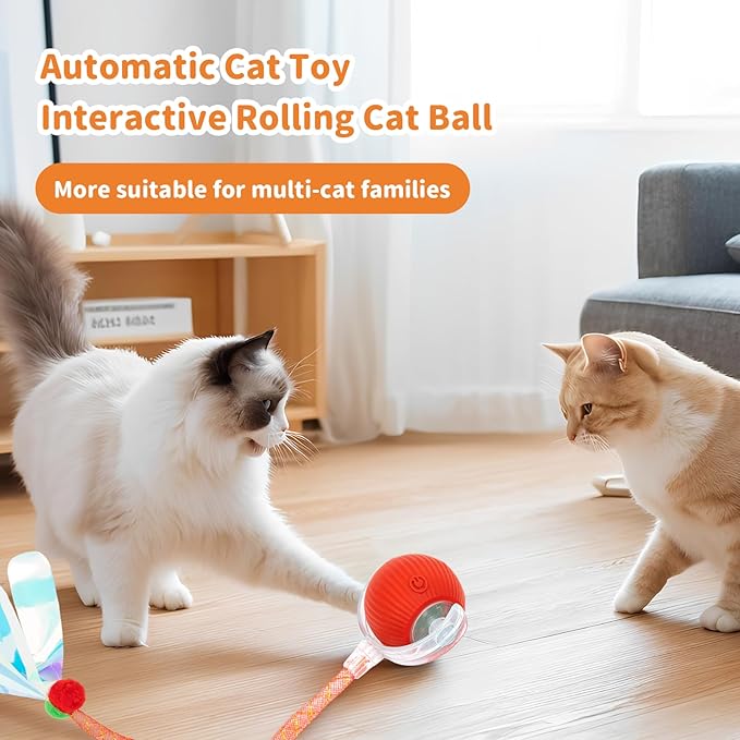 Interactive Cat Toys for Indoor Cats Smart Automatic Ball Rolling for Bored Kitten Pet Upgraded Speedy Moving Chase Dogs Toy Valentine's Day Gift Red Dragonfly