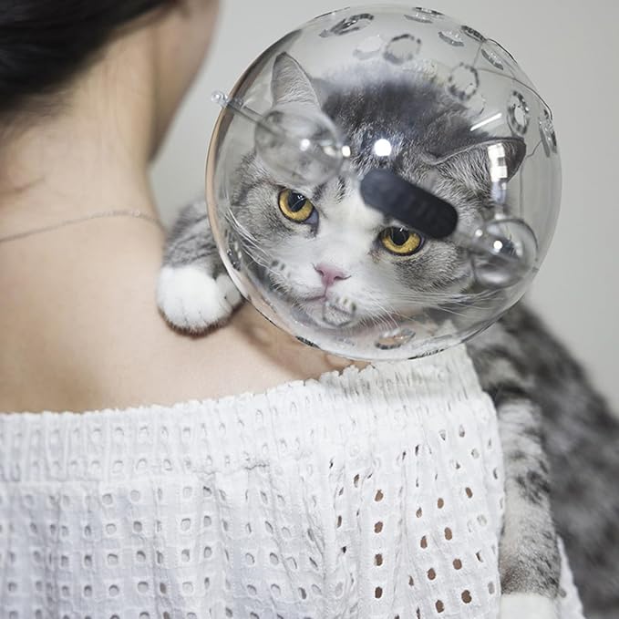Cat Bubble Muzzle with 4 Boots 5 Inch, Breathable Transparent Anti-Lick & Anti-Bite Head Cover for Grooming Nail Trimming