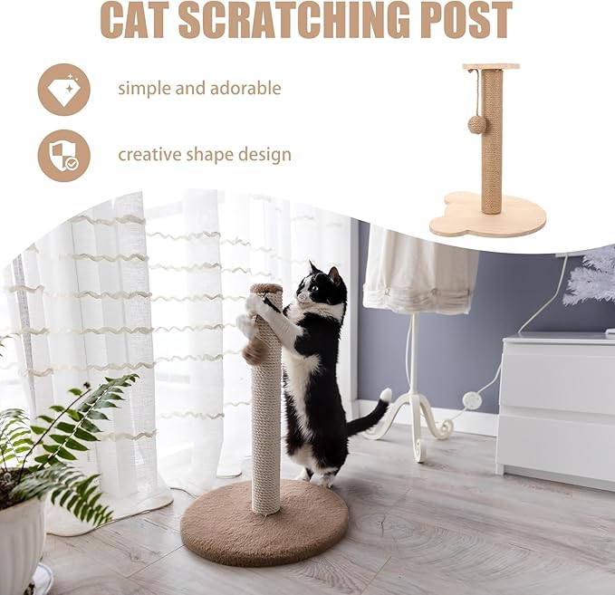 UPKOCH Cat Scratching Post Kitten Scratching Pole with Sisal Rope and Solid Wood Base Sturdy Floor Scratcher for Indoor Cats Daily Use Pet Supplies