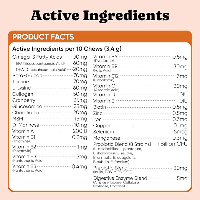 Cat Multivitamin Treats with L-Lysine & Taurine – Daily Nutritional Chews with 12 Vitamins & 5 Minerals for Indoor & Senior Cats – Crunchy, Creamy Bites – 450 Count