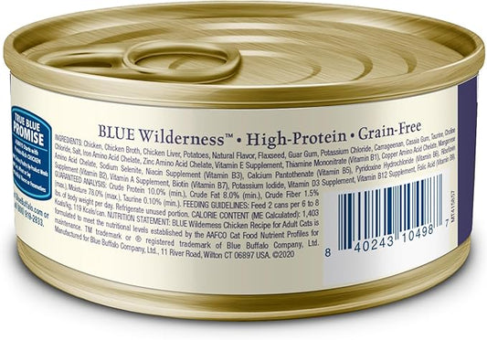Blue Buffalo Wilderness High-Protein, Grain-Free Natural Wet Food for Adult Cats, Chicken Paté, 3-oz, 24-Pack