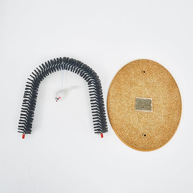Cat Brush Arch Massager, Self Groomer with Scratch Pad Hanging Plush Mice Comb Scratcher Non-slip Kitten Back Massager for Pets