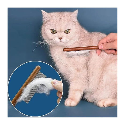 Cat Comb Stainless Steel Pet Hair Remover Wooden Handle Cat Hair Comb Pet Grooming Massage Dog Brush Pets Supplies(Long Short comb)