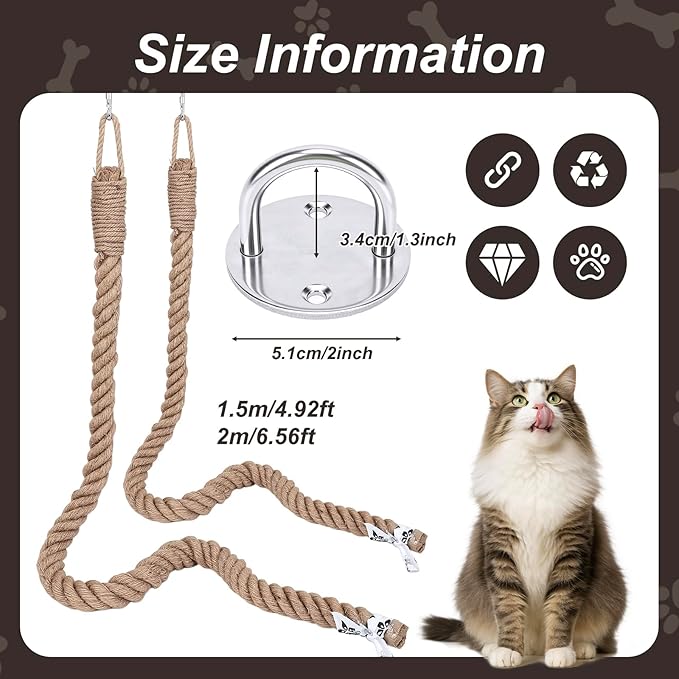 Cat Climbing Wall, Wall Mounted Cat Ladder, Cats Climbings Pole with 59in Climbing Rope, Larger Wider Base Cats Ladder for Walls with Scratching Post (2.7m/106.3in Long(Thickened cat Climbing Rope))