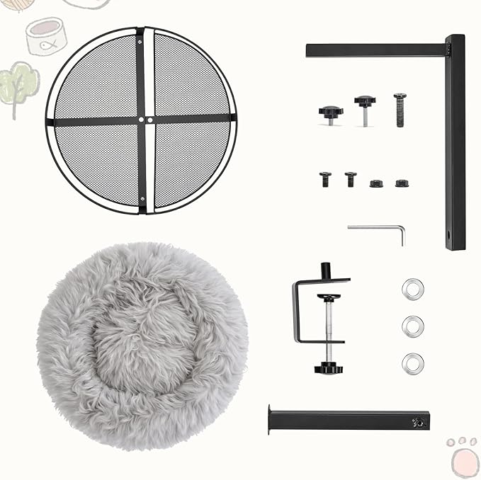 Cat Bed for Desk 360° Rotating, Cat Desk Bed with Adjustable Height, Removable Desk Mounted Kitty Bed with Soft Fur, Desktop Cat's Hammock Supports 33 lbs for Table Home Office Indoor