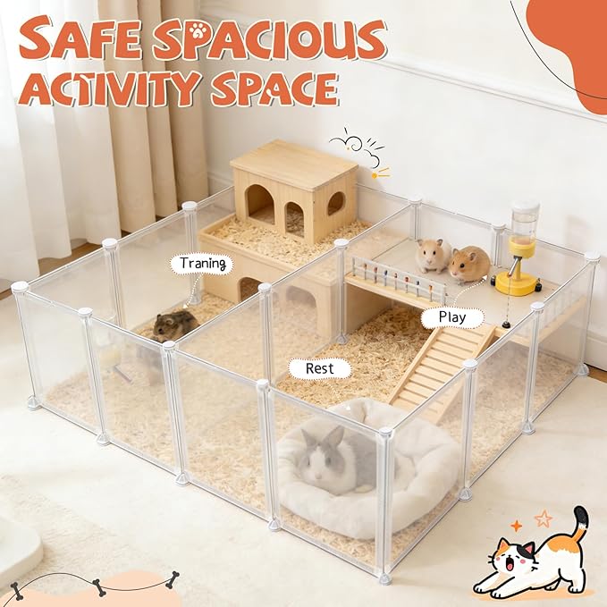 11.8" H 83" L in Total Small Animal Playpen, Anti-Jump Waterproof Puppy Play Pen Design for Kittens, Rabbits, Chicklings, Ducklings & Hamsters DIY Indoor Outdoor Use, Transparent