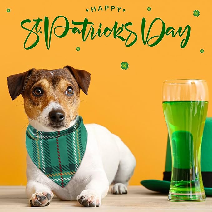 Kacctyen 300 Pcs St. Patrick's Day Plaid Dog Bandanas Bulk Dog Adjustable Cute Washable Triangle Kerchief Scarf Bibs for Small to Medium Pet Seasonal Party Costume Accessories
