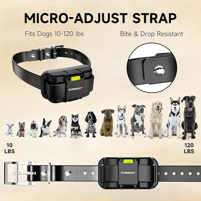 ABBIDOT Long Range Dog Shock Collar with Remote Control 1 Mile/5280 Ft, Safe Shock, Vibrate, Tone, Flashing Beacon Lights, IPX7 Waterproof Rating & Rechargeable E-Collar for All Breeds