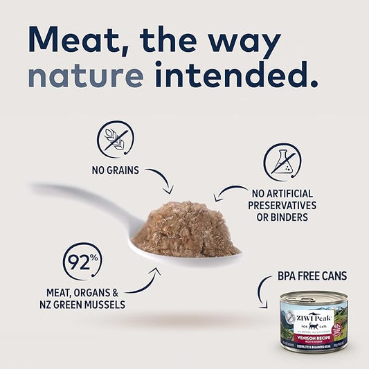 ZIWI Peak Wet Cat Food – All Natural, High Protein, Grain Free, Limited Ingredient, with Superfoods (Venison, Case of 12, 6.5oz Cans)
