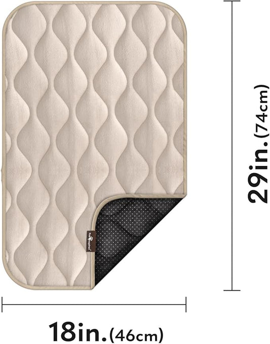 Paw Inspired Washable Padded Crate Mats for Dogs | 29” x 18” Pad, Fits 30-inch Kennels | Leakproof, Waterproof Bottom, Plush Pet Beds (Tan)