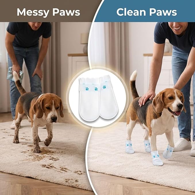 20 Pcs Dog Shoe for Walking, Disposable Pet Paw Covers, Waterproof Anti-Dirty M 6.5 x 3 in Non-Woven Fabric Boots for 15-30 lbs Dogs, Hygienic Pet Supplies