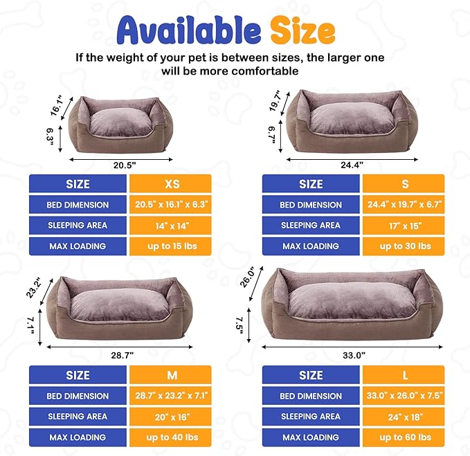 Makigued Rectangle Dog Bed for Small Dogs Washable Pet Bed with Bolster Sides Non-Slip Bottom Pet Sofa Waterproof Lining Durable Pet Cuddler, Light Brown, 21x 16x 6.3 in