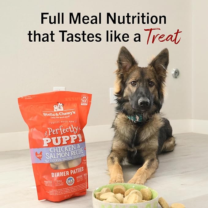 Stella & Chewy's Freeze Dried Raw Dinner Patties – Crafted for Puppies – Grain Free, Protein Rich Perfectly Puppy Chicken & Salmon Recipe – 14 oz Bag