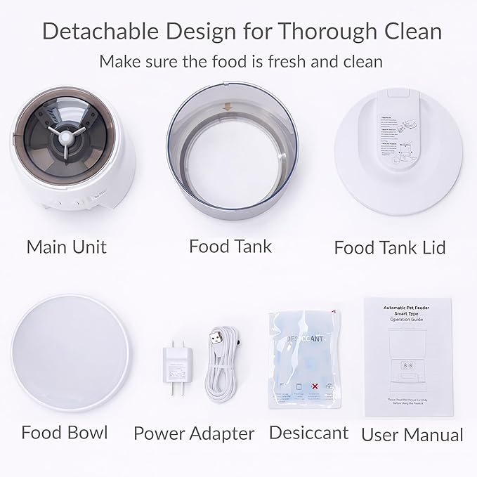 Waithem Wi-Fi Automatic Pet Feeder, Timed Dry Food Dispenser with App Programmable Portion Control, Up to 10 Meals Per Day, Dual Power Supply, for Cats and Small Dogs