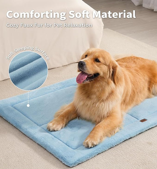 MADE 4 PETS Dog Crate Pad Bed for Large Dogs, Washable & Reversible, Anti-Slip Kennel Mat for Cozy Sleeping, Soft Fluffy Dog Bed for Indoor & Outdoor Use, 36"x27", Blue