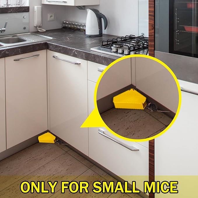 Qualirey Mice Station with Key Triangle Mouse Station Reusable Rodent Trap Box, Keeps Children and Pets Safe Indoor & Outdoor Suitable for Small Mice(Yellow,36 Pcs)