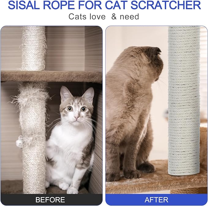 Sisal Rope for Cat Scratcher Set Gift 66 ft 4 mm Hemp Twine Rope for Cat Scratching Post Repairing Indoor DIY Craft Hemp Twine for Tree Tower Toy with Hot Glue Glue Sticks Storage Case Scissors Gloves