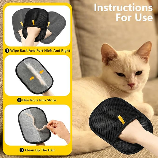 2Pcs Pet Hair Remover Gloves Brush for Dogs & Cats,Electrostatic Reusable Pet Hair Remover Tool for Furniture, Clothing, Carpet and Car Seat, Effective Animal Fur Removal Tool (red)