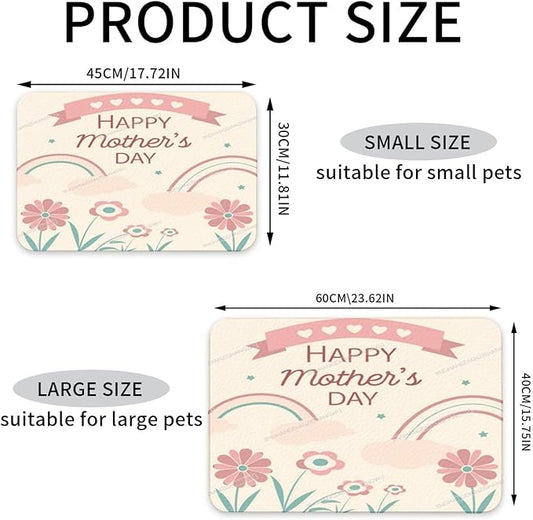 Pet Feeding Mat Happy Mother's Day Floral Gift for Mom Gb Absorbent Pet Placemat for Food Water Bowl with Waterproof Rubber Backing 18X12In Quick Dry Water Dispenser Mat Dog Cat