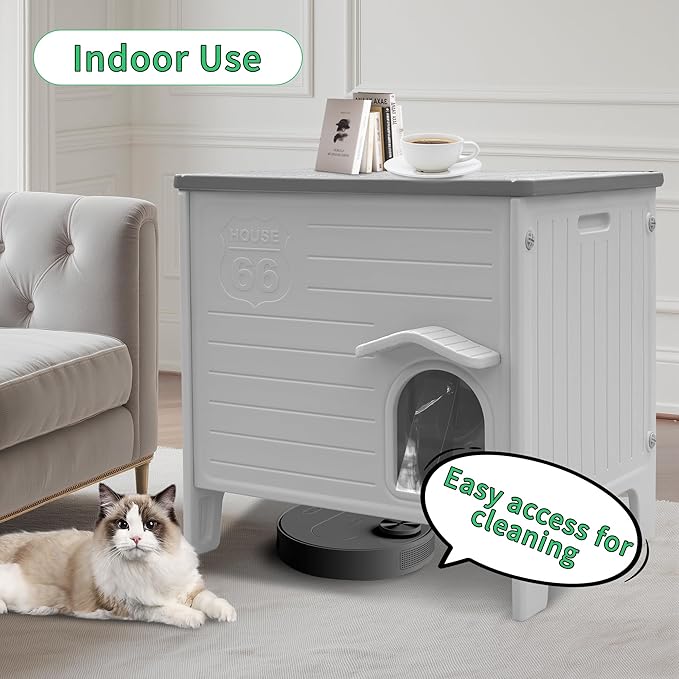 Rockever Insulated Outdoor Cat House, Waterproof Cat House for Outdoor Cats with Escape Door, Plastic Feral Cat House Outdoor Indoor, Spacious and Clean Easily (Grey,L)