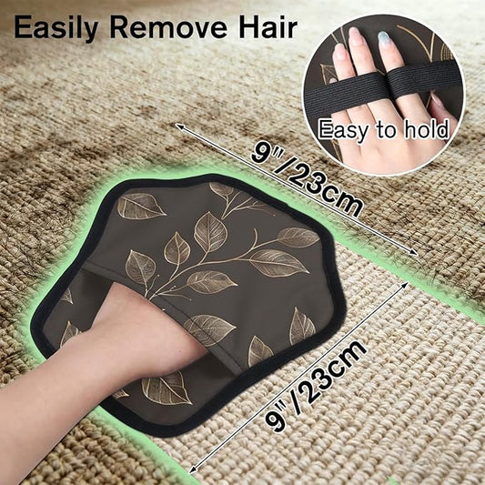 Leaf Plant Theme Electrostatic Pet Hair Removal Glove for Cats & Dogs - Reusable Grooming Mitt for Couch, Carpet, Car Seat & Laundry - Large 9x9 Inch