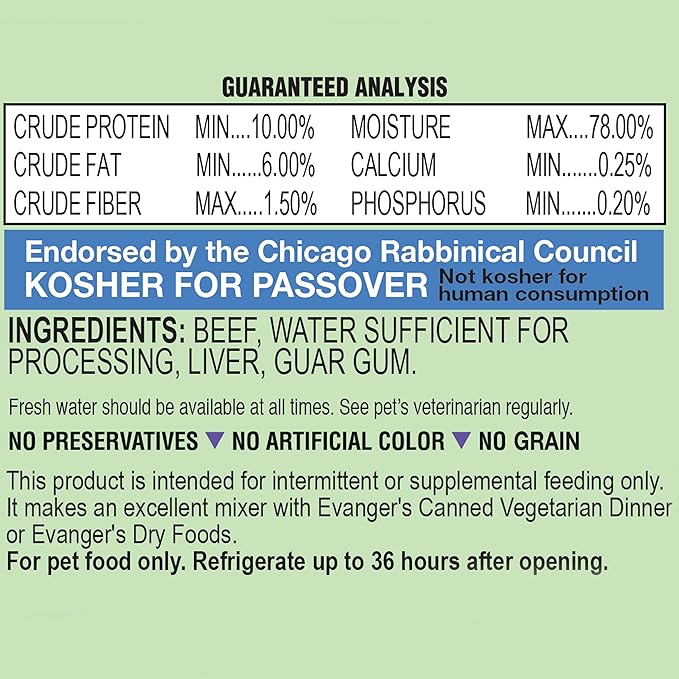 Evanger's Complements Grain Free Beef for Dogs & Cats – 24 Count, 6 oz Each – Single Protein, Grain & Gluten Free, Limited Ingredients, Nutrient-Rich Broth