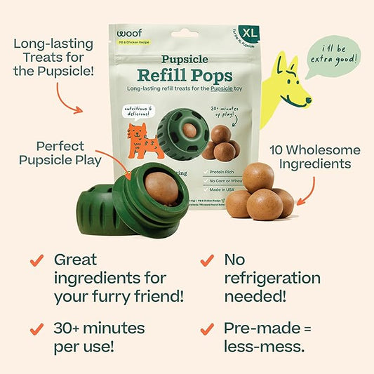 WOOF Pupsicle Refill Pops, Delicious Long Lasting Dog Treats, Pre-Made Pupsicle Refills for Dogs, Wholesome Ingredients, Low-Mess Chicken Pet Treats - XL Pops - 5 Count - 3 Pack