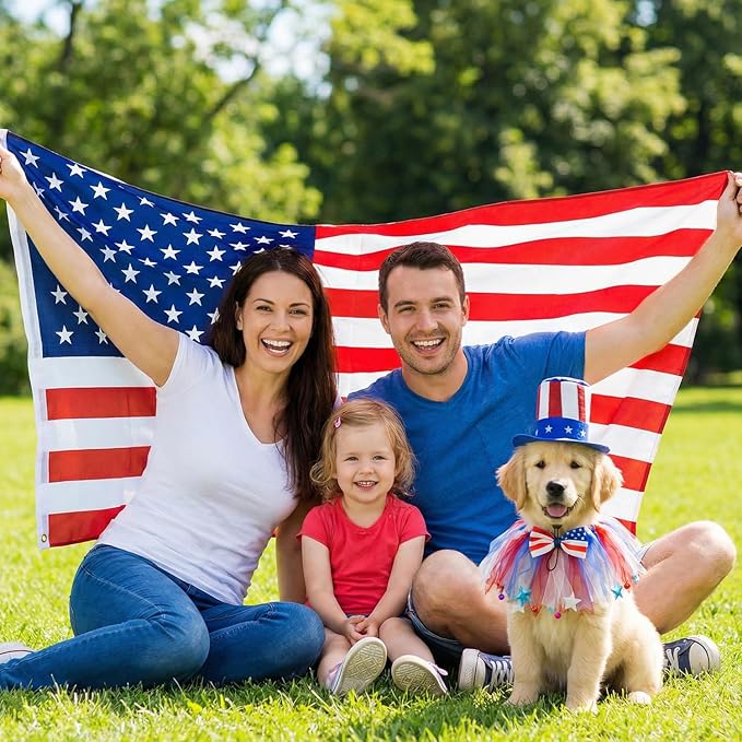 4th of July Dog Outfit Accessories - Small Dog Patriotic Costume with American Flag Collar Top Hat Red White Blue Bow Tie for Small Puppy, Pet Clothes Independence Day Parade Supplies Party Favor
