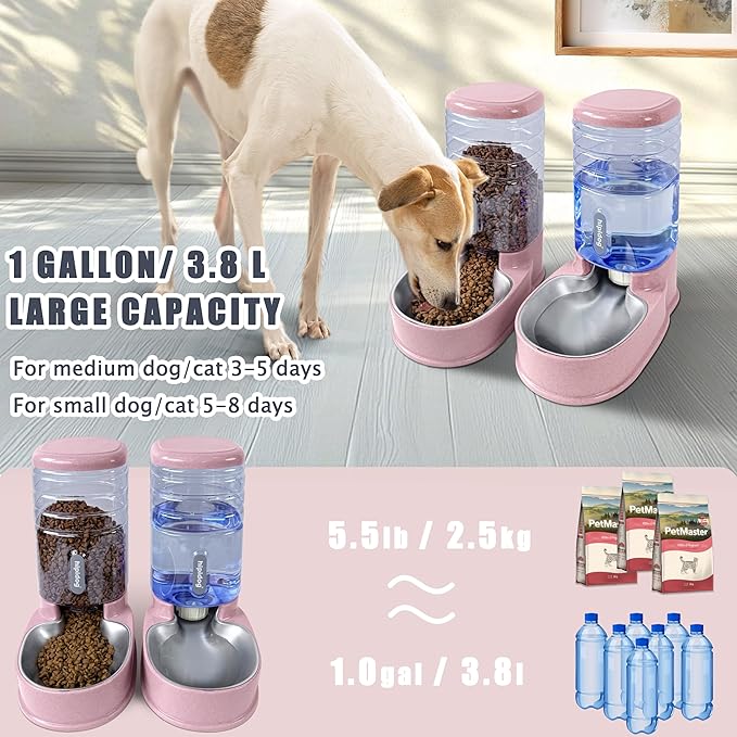 Cats Dogs Automatic Food Feeder and Water Dispenser Set 3.8L with Stainless Steel Bowl