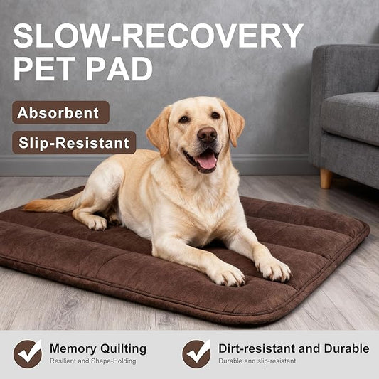 Dog Bed Mat, Reversible Dog Crate Pad with Washable Kennel Mat and Soft Foam, Flat Pet Bed for Dogs & Cats, for Crates Carriers & Travel (Dark Brown, 34" L*20" W*1.5" Th)