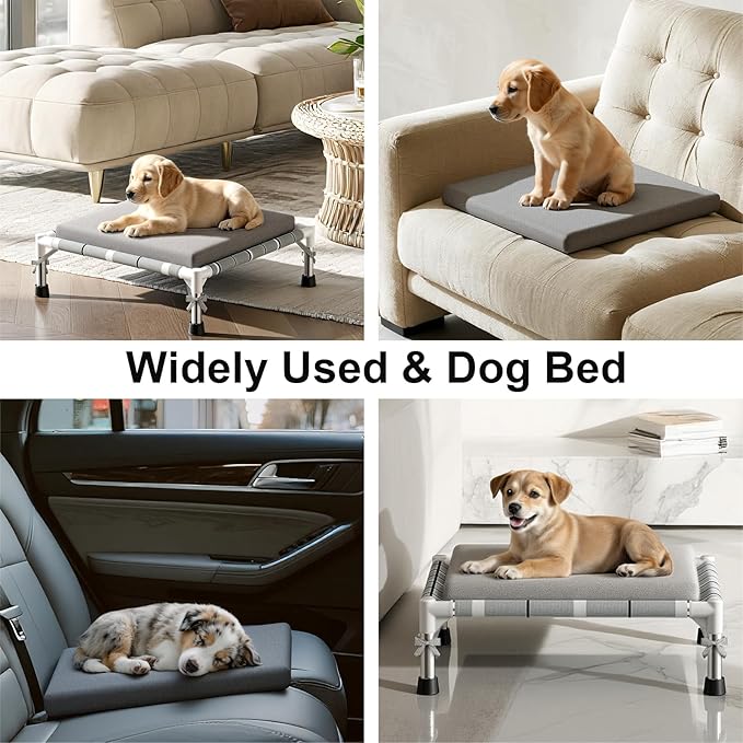 Elevated Raised Outdoor Dog Bed - Cooling Lifted Outside Dogs Bed with Cushion Mat Dog Hammock Bed with Stainless Steel Frame Portable Puppy Pet Bed for Indoor & Outdoor (S: 20" x 20" x 8")