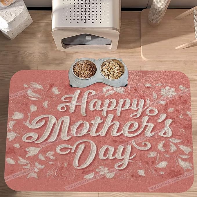 Absorbent Dog Water Cat Mat for Food Water Bowl Quick Dry Happy Mother's Day Floral Gift for Mom P Pet Feeding Mats No Stains Dog Food Mat Pet Accessories Supplies Cat Bowl Mats 24x16In