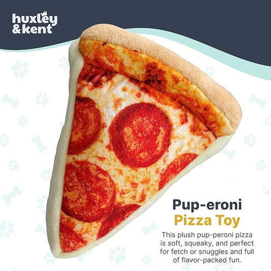 Huxley & Kent Funny Dog Toy w/Squeaker β Power Plush Squeaky Dog Toys for Small, Medium & Large Dogs β Soft Stuffed Animal for Indoor Play & Fetch - Pup-eroni Pizza, Small