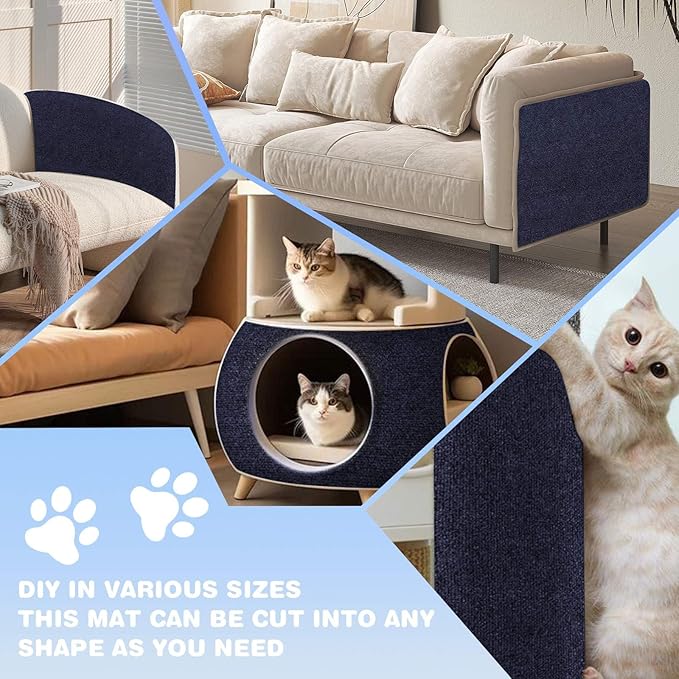 Cat Scratching Mat 78.7"x15.8" Self-Adhesive Cat Furniture Protector, Climbing Cat Scratch Pad for Cat Tree, Sofa, Wall, and Furniture DIY Protection(Dark Blue)