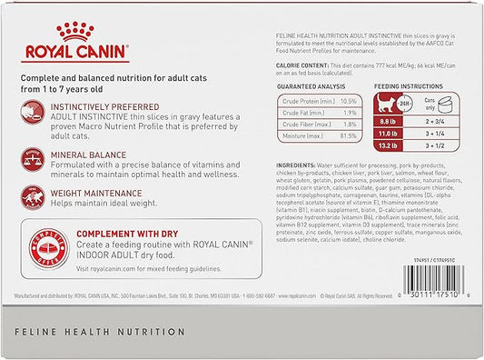 Royal Canin Feline Health Nutrition Adult Instinctive Adult Thin Slices in Gravy Cat Food, 3 oz (Pack of 12)