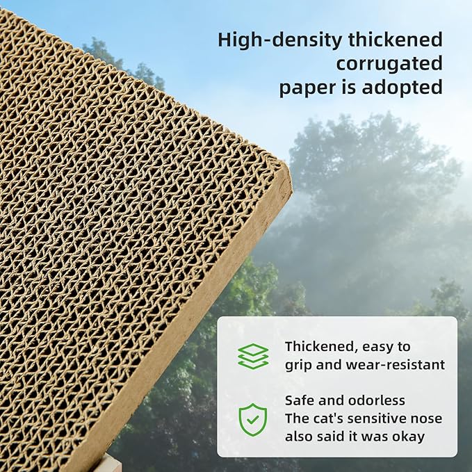 Corrugated Cardboard Cat Scratcher Box with Bell Toy - Double-Sided Wear-Resistant Scratching Pad, Multi-Use Cat Bed & Scratch Mat, Mess-Free Safe Material for Indoor Cats